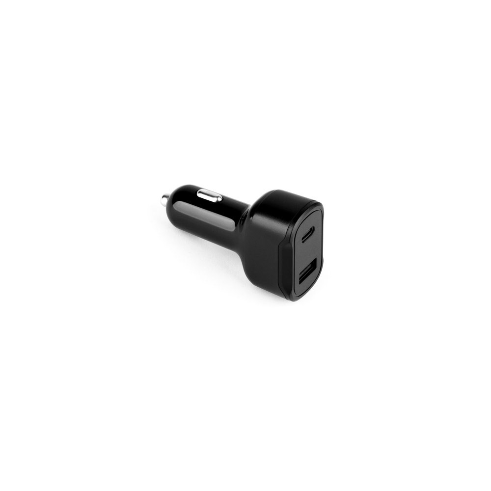 DIRAC. Cigarette lighter adapter with USB-A port 18W and USB-C 20W in recycled ABS (100% rABS)