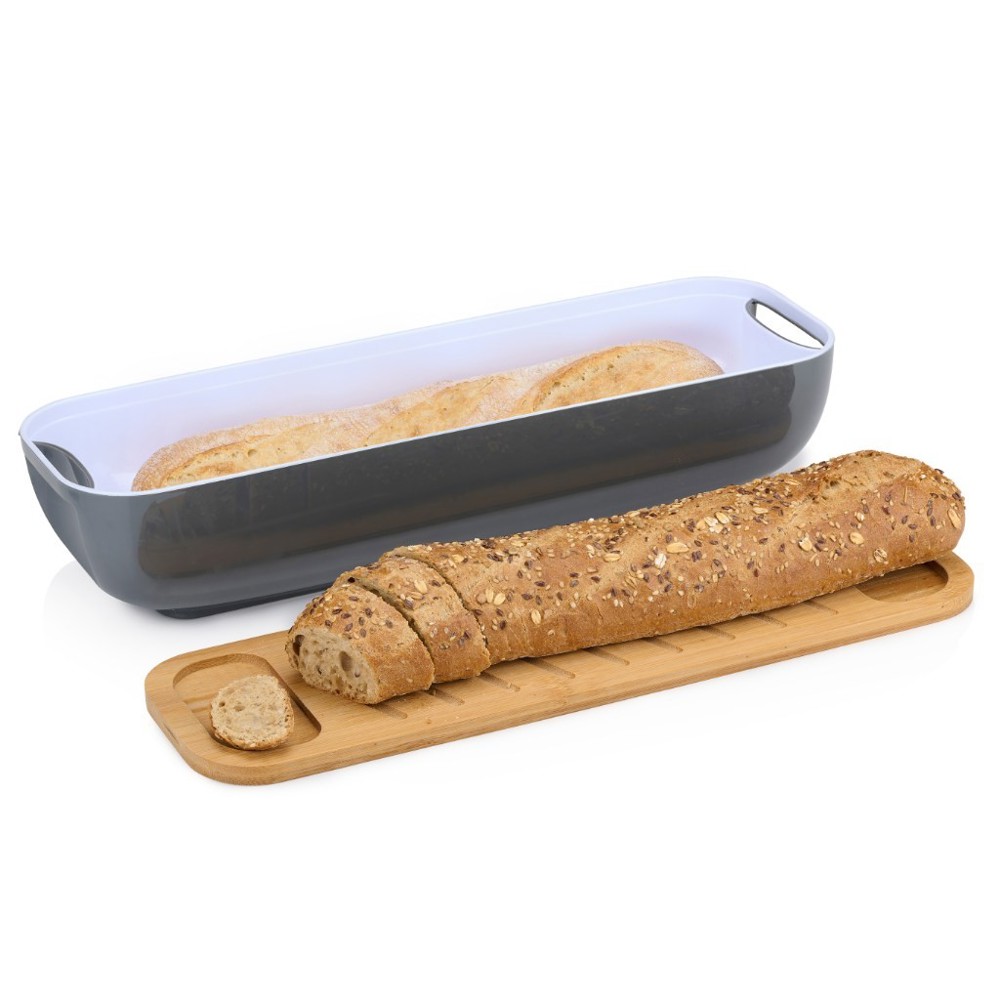 ALPINA Bread Box With Lid And Cutting Board- Grey