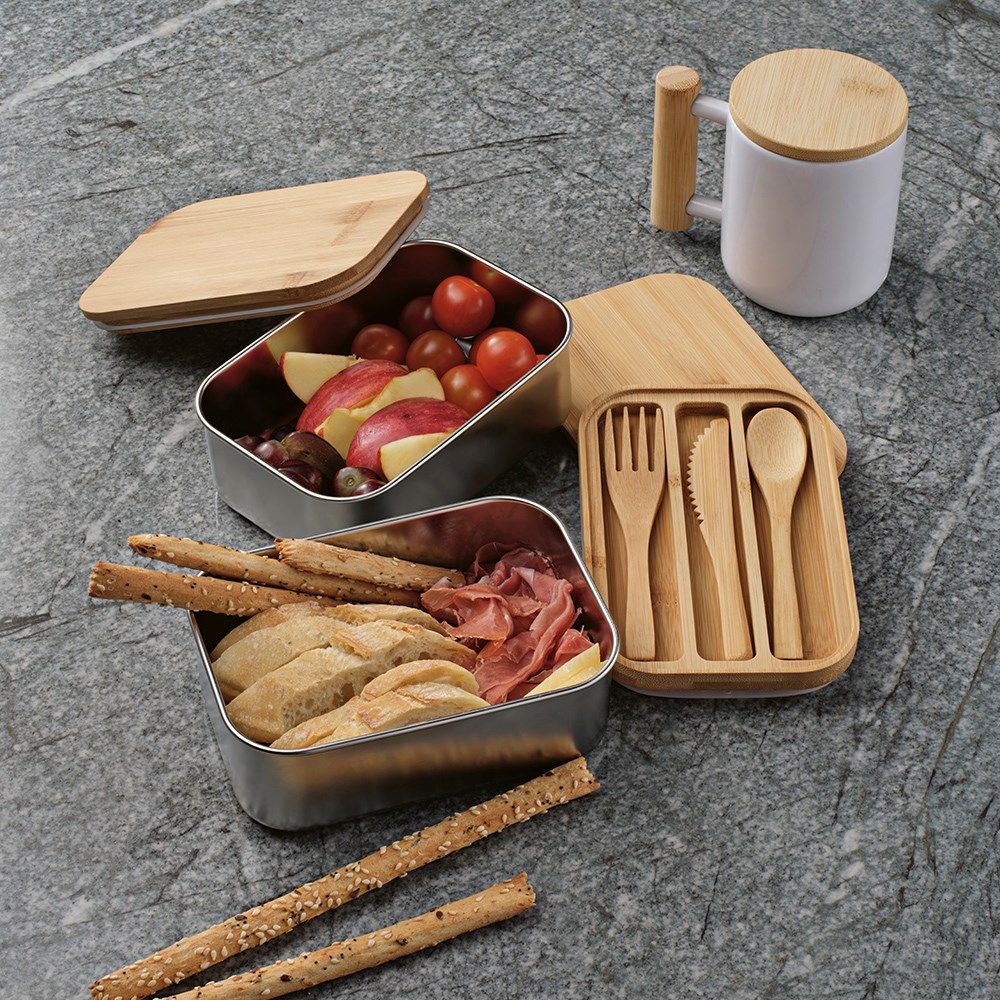 Vermeer Lunchbox rSS 1480ml with Bamboo lid and cutlery - Silver