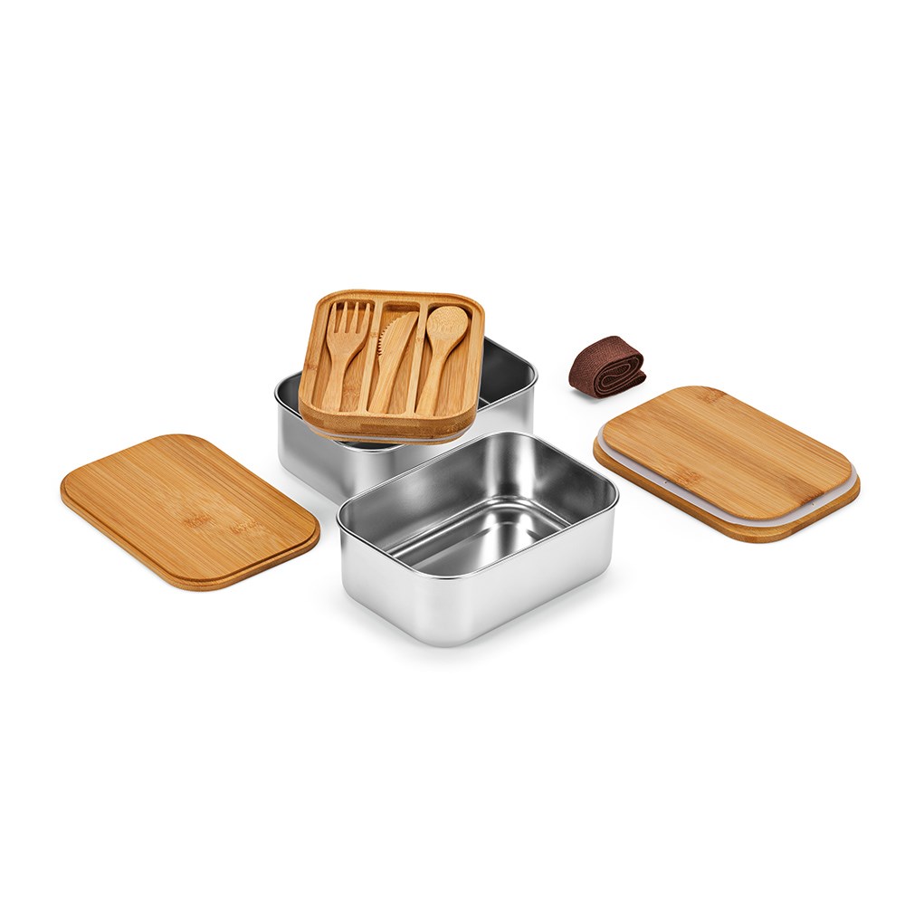 Vermeer Lunchbox rSS 1480ml with Bamboo lid and cutlery - Silver