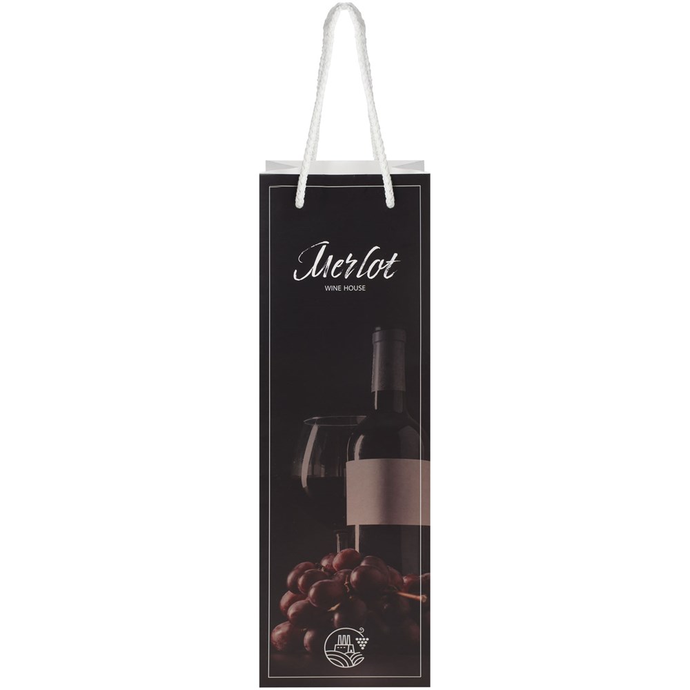 Handmade 170 g/m2 integra paper wine bottle bag with plastic cord handles - 12 x 9 x 37 cm